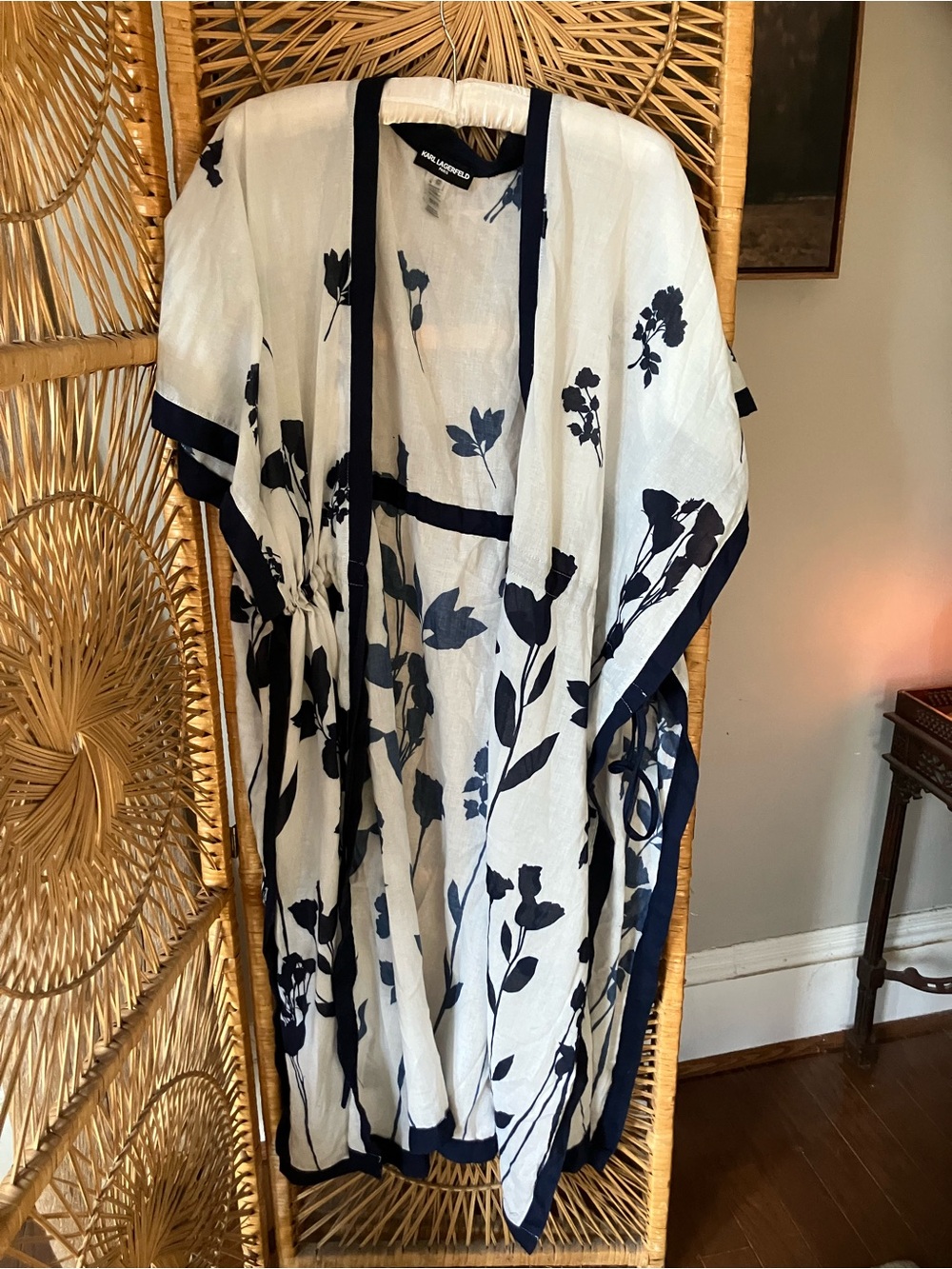 Karl Lagerfeld Navy Floral Kimono on Ivory